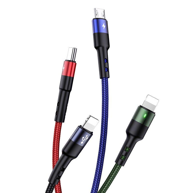 [HCM]Cáp sạc nhanh 4 đầu Lightning Type C Micro USAMS US-SJ349 U26 4IN1 Spring Braided (1.5m - Black)