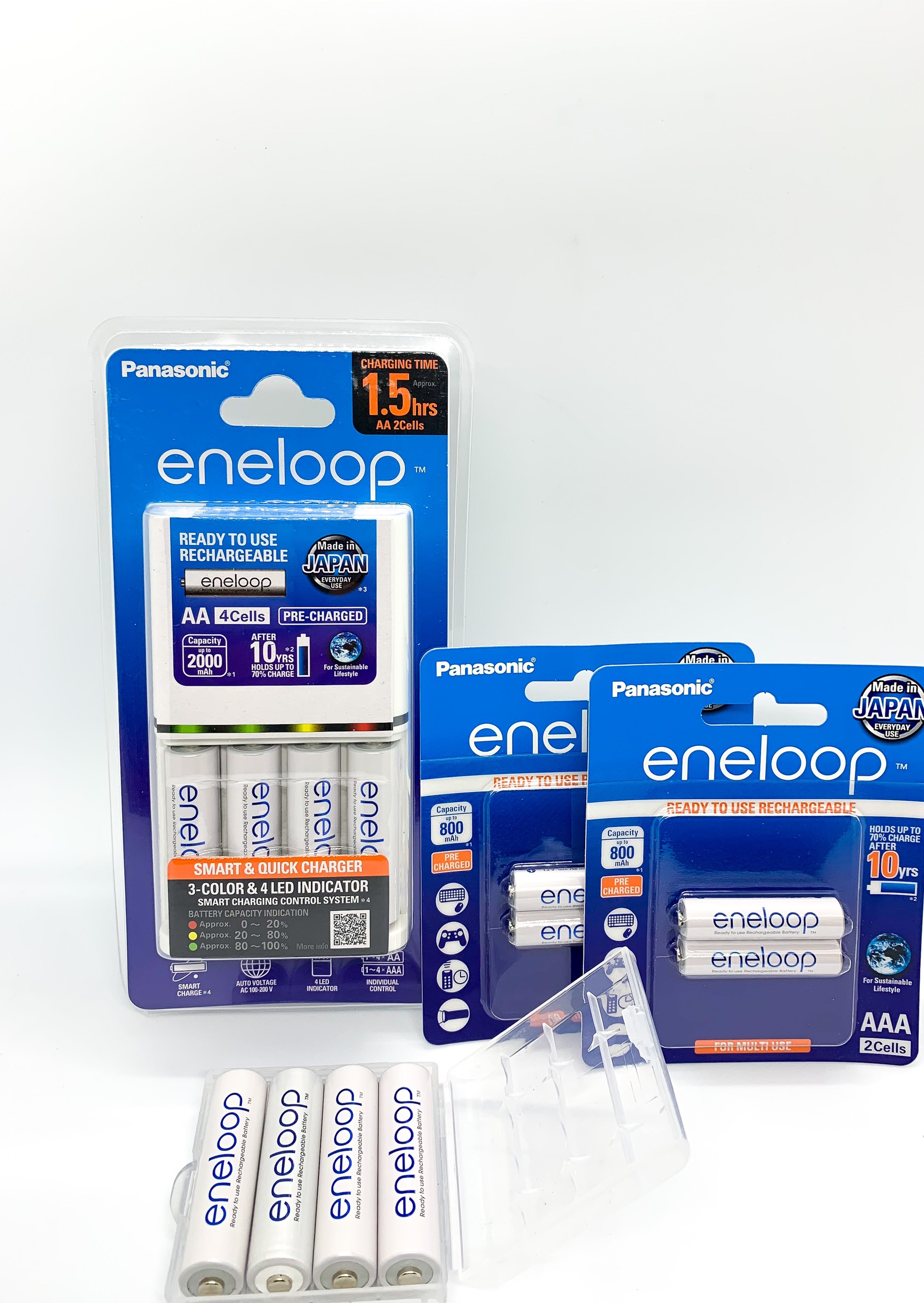 Bộ Sạc Nhanh Pin AA/AAA ENELOOP Kèm 8 Pin ( 4 Pin AA và 4 Pin AAA ) Made In Japan - Tặng Kèm 2 Hộp Đựng Pin