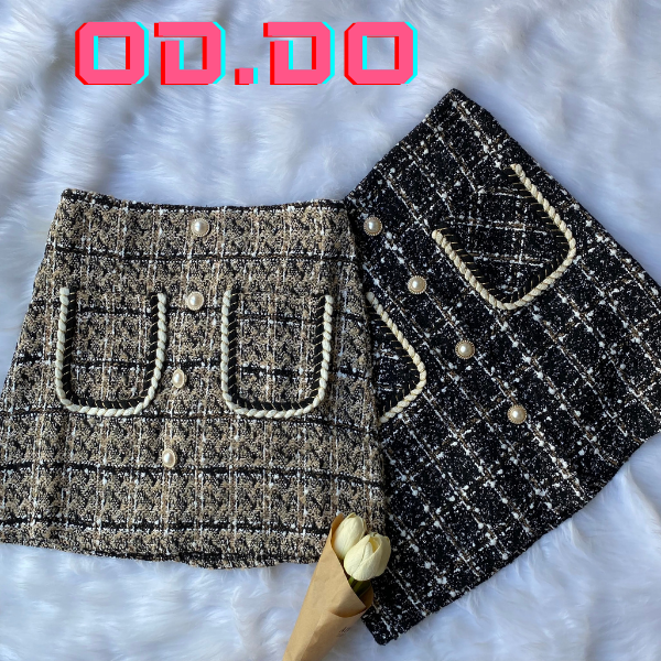 Chân váy dạ tweed hàng xịn 💖freeship💖 chân váy dạ chữ a cực sang cho các nàng - chân váy viền nhũ kèm ngọc lớn
