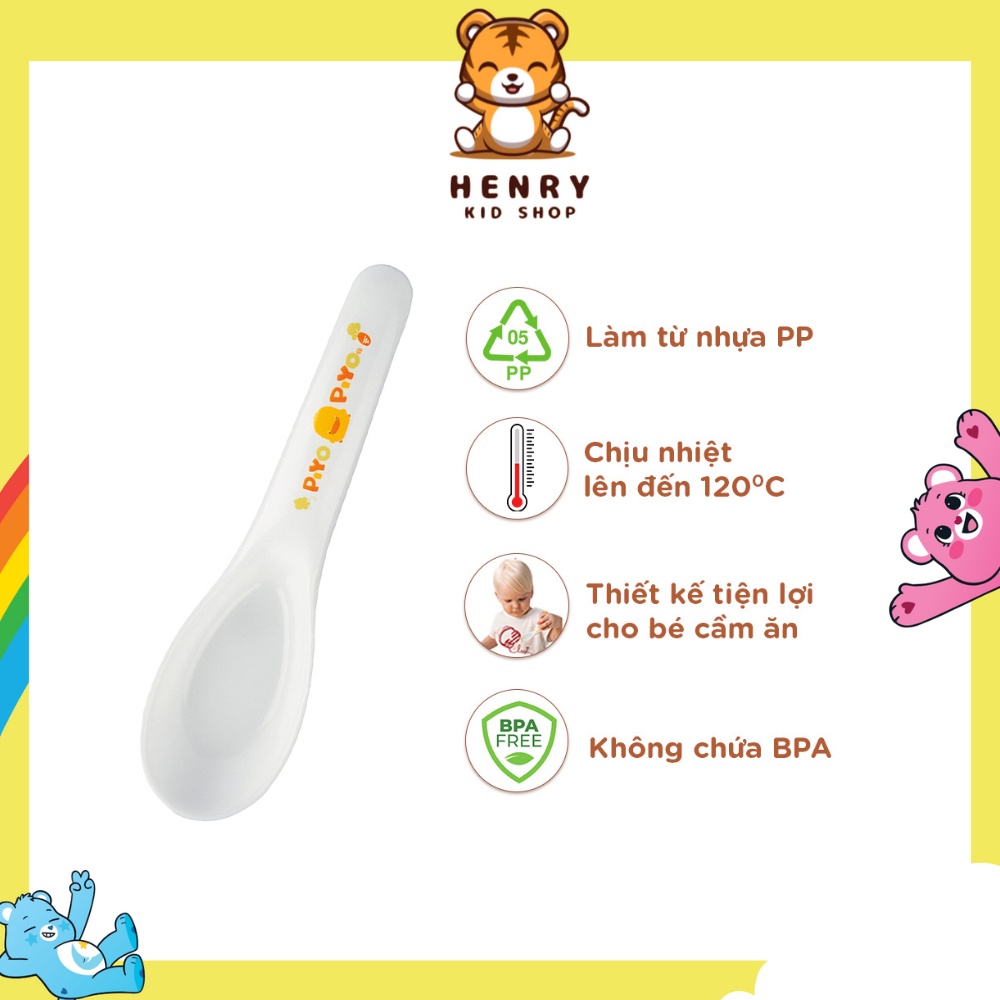 Muỗng tập ăn cho bé piyo piyo họa tiết vịt con vàng, nhựa pp không chứa bpa