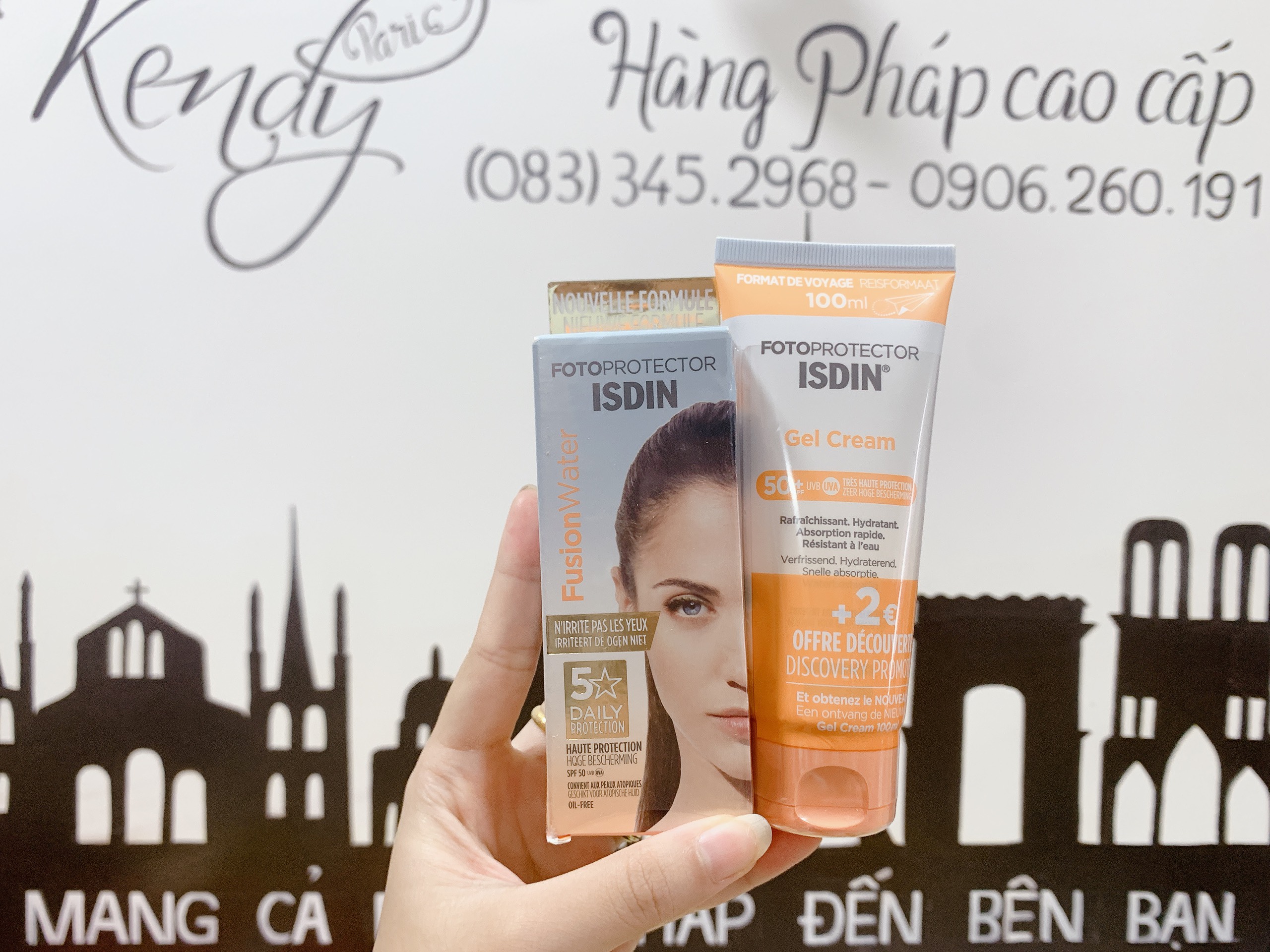 2021 MỚI NHẤT] Set chống nắng mặt và body ISDIN Fotoprotector Fusion Water SPF50 + Isdin Gel Cream SPF 50+