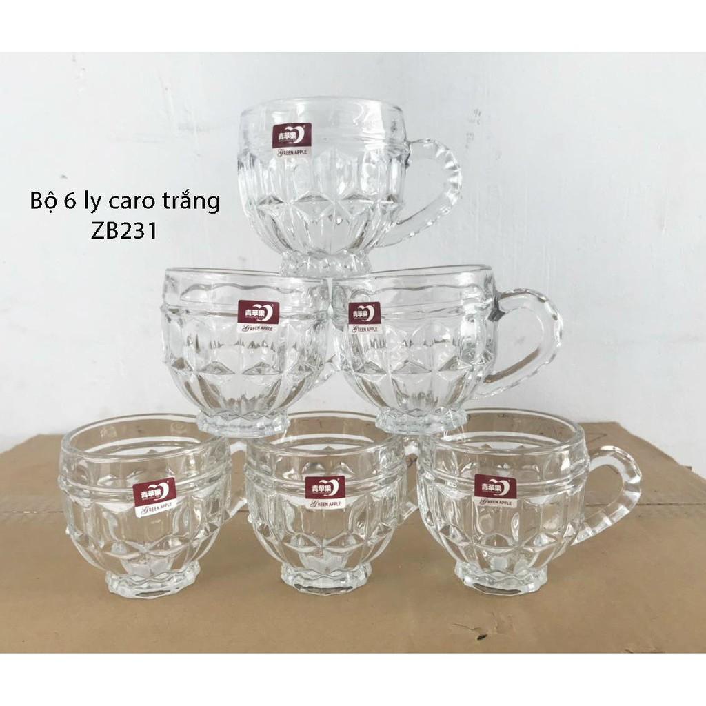 Bộ ly thủy tinh - bộ 6 ly thủy tinh bầu lùn uống trà cafe nước hoa quả - bộ 6 ly thủy tinh uống trà-