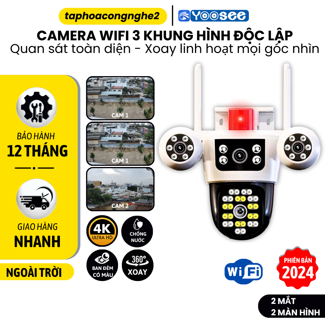 Camera IP WIFI YOOSEE Ngoài Trời/Trong Nhà 3 Râu/Thiết Kế Chui Cắm Đèn,Hình Ảnh FHD, Đàm Thoại 2 Chiều, Hỗ Trợ Xem Ban Đêm Hồng Ngoại - BẢO HÀNH 12 THÁNG