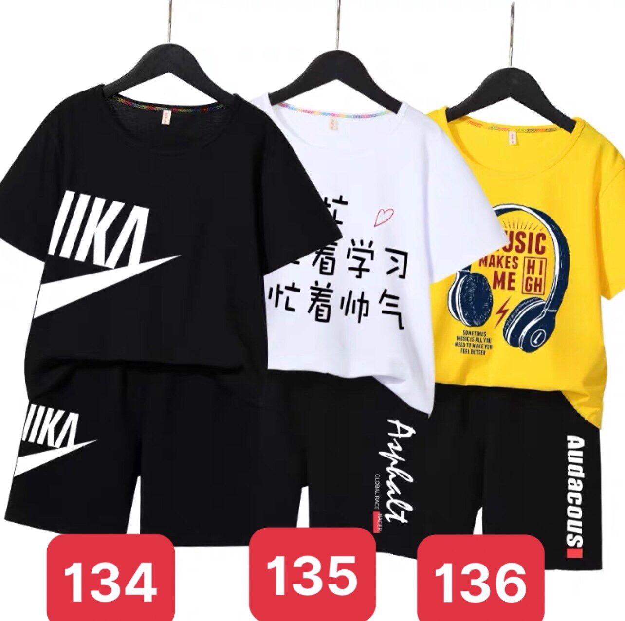 Bộ thể thao cá tính dành cho bé từ 5-15 tuổi mã 134,135, 136 cho bé 5-14 tuổi ( cân nặng từ 18-40kg)