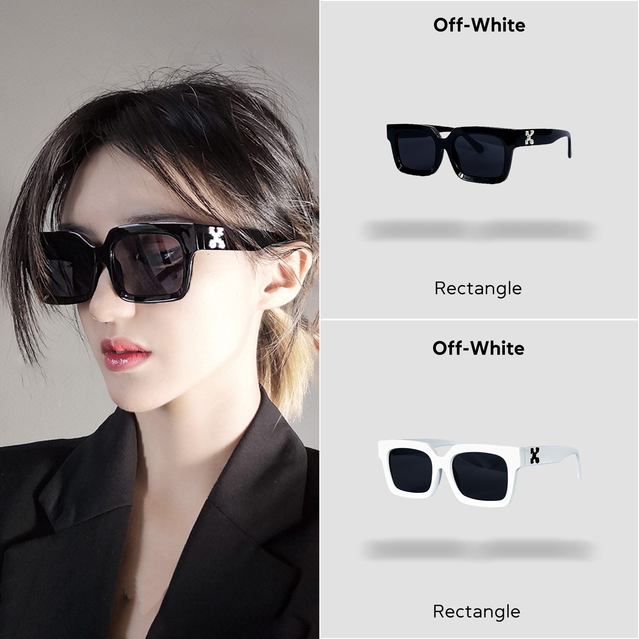 Kính OFF WHITE cá tính gọng giả cận vuông mắt râm