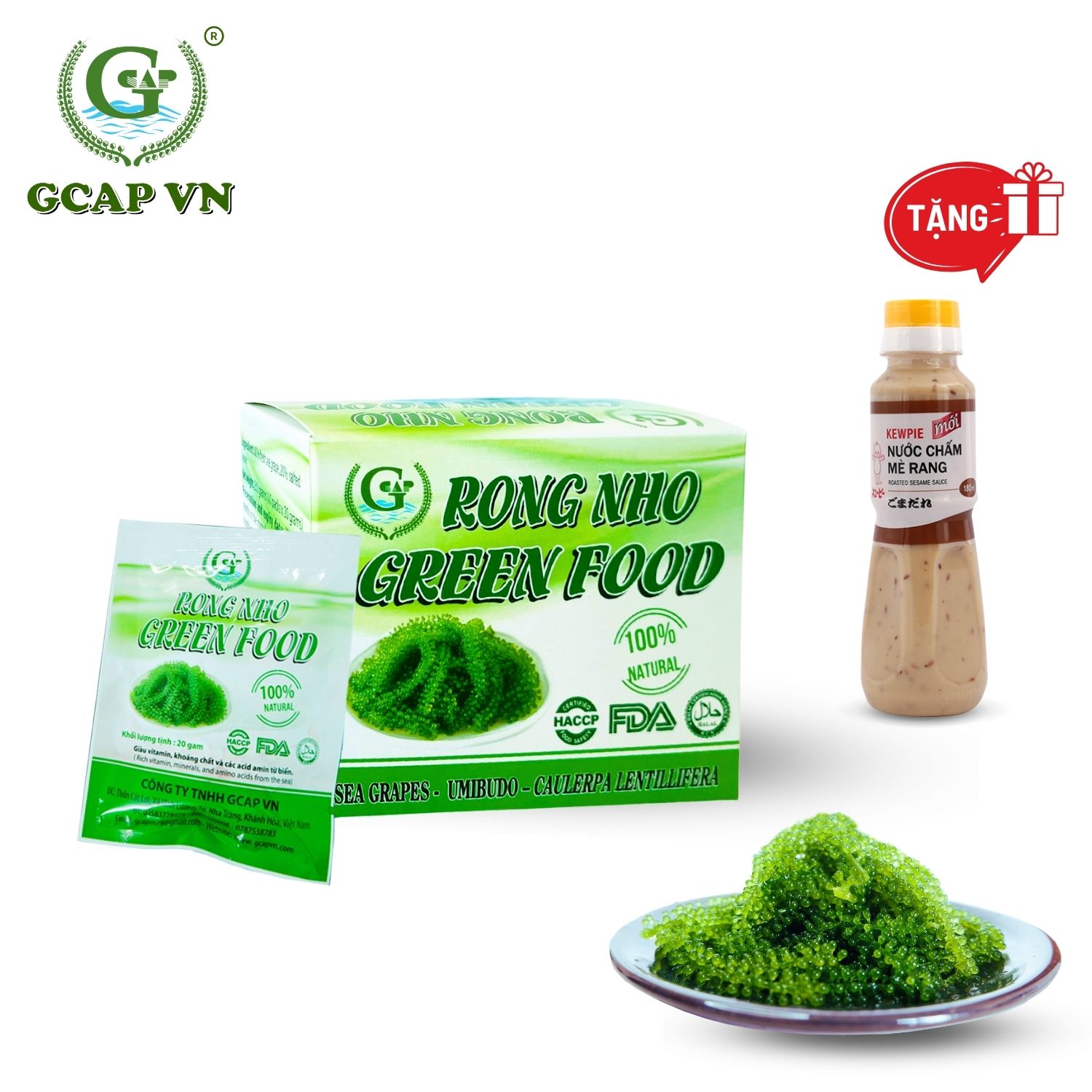 Rong nho tách nước green food hộp 200gram + tặng kèm chai xốt mè rang 180 ml