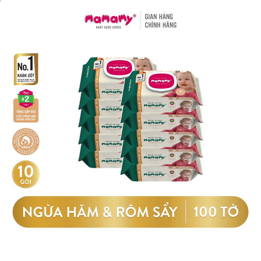 Combo 10 gói khăn ướt Mamamy 100 tờ không mùi