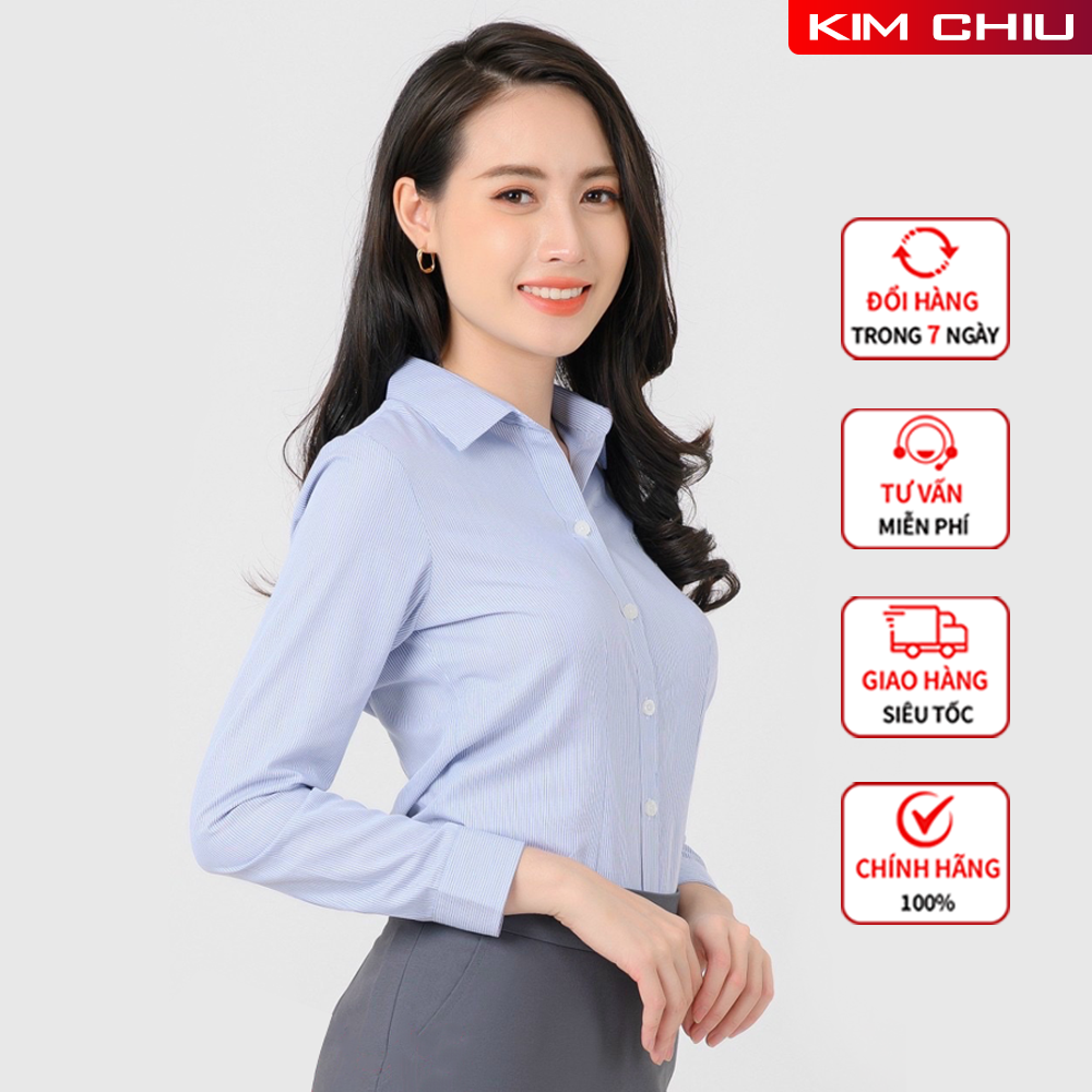 Áo Sơ Mi Nữ Công Sở Cao Cấp Sọc Kẻ Màu Xanh Tay Dài Vải Lụa Đẹp Ít Nhăn Giãn Nhẹ, ĐỔI TRẢ THOẢI MÁI. SMTD03