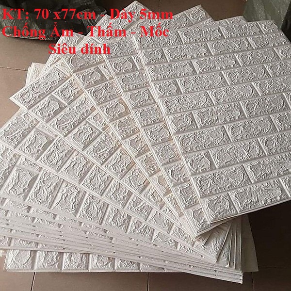 [Giá rẻ] BỘ 20 TẤM XỐP DÁN TƯỜNG 3D GIẢ GẠCH màu trắng (DÀY 5mm) - KT 1 tam: 70X77cm - CHỊU LỰC SIÊU DÍNH, CHỐNG NƯỚC, CHỐNG ẨM MỐC