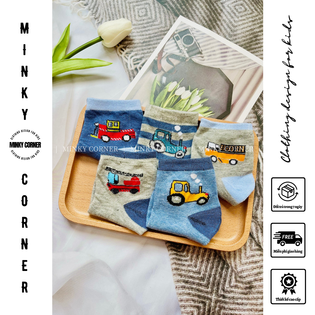 Set tất hình ô tô nhiều màu sắc cho bé trai, phụ kiện mùa đông cho bé