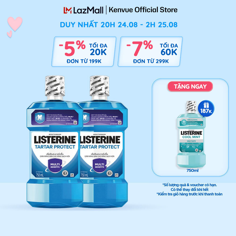 Bộ 2 Nước súc miệng ngăn mảng bám Listerine Tartar Protect 750ml/chai