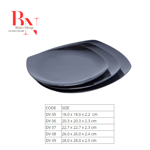 Dĩa Nhựa Vuông Đen Bóng Nhiều Size