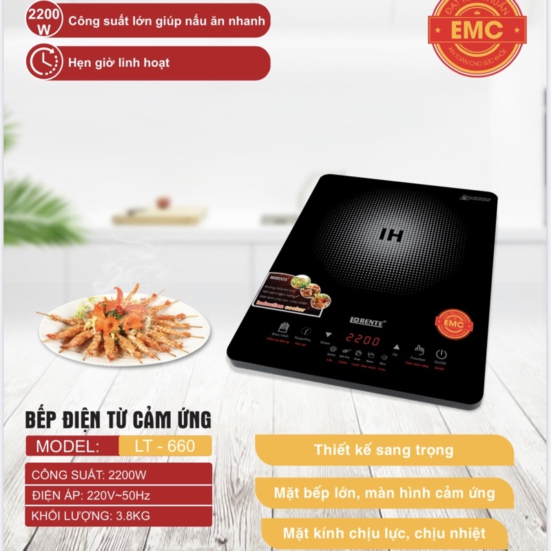 Bếp từ, bếp điện- bếp điện từ mặt kính cảm ứng 2200w - lorente lt660 - mặt kính cao cấp, chịu lực chịu nhiệt, mâm được quận bằng 100% dây đồng, công suất 2200w, nhiều cấp độ điều khiển khác nhau giúp bạn dễ dàng nấu ăn