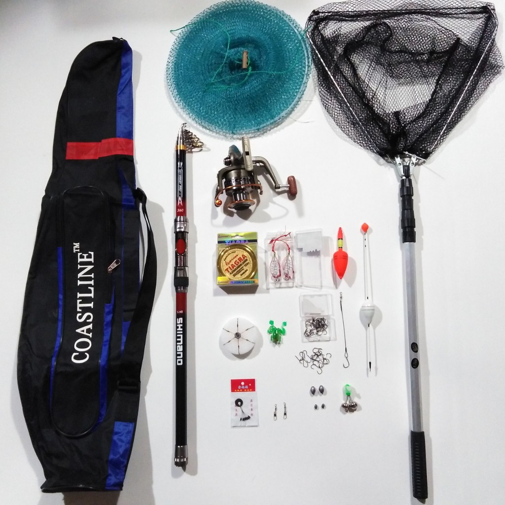 Bộ cần câu shimano máy câu yumoshi và đầy đủ phụ kiện câu cá