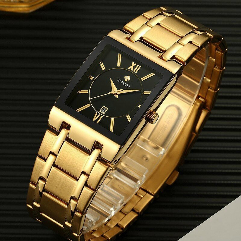 Đồng hồ nam wwoor 8858 - mặt vuông số la mã - dây thép sang trọng - size 41mm
