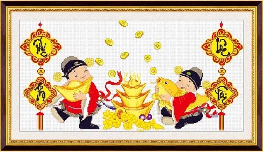 Tranh thêu chữ thập phúc lộc thọ tài dlh-222713