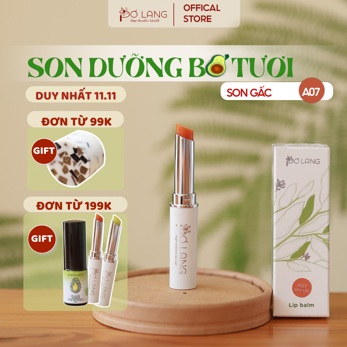 Son dưỡng môi giảm thâm dưỡng hồng môi Gấc Pơ Lang - A07 thỏi 5gam