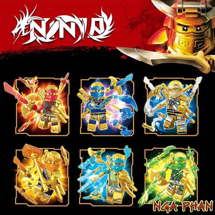Bộ 6 ninja chiến binh hoàng kim ninjago lego qg đồ chơi xếp hình lắp ráp