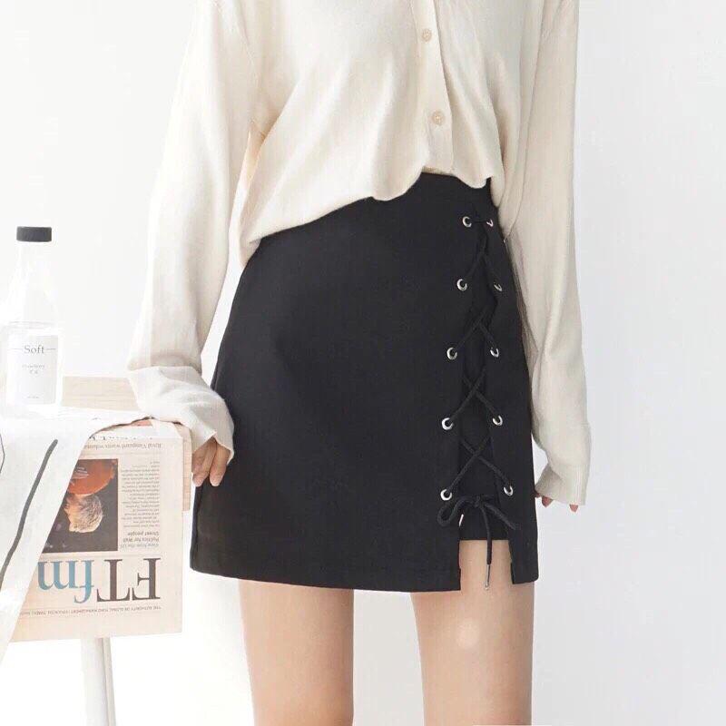 Chân váy kaki đan dây bên, chất đẹp, co dãn mềm mại 12C13