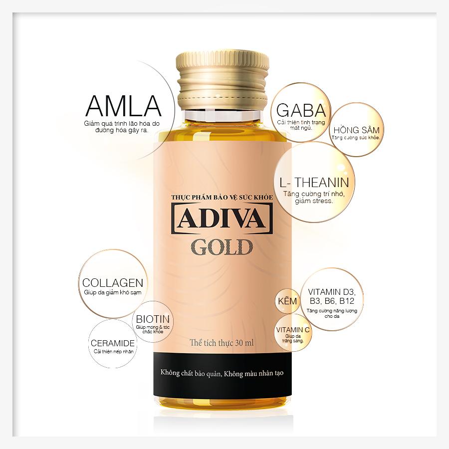 [HCM]Nước uống Collagen ADIVA Gold (Hộp 14 Chai x30ml) đẹp da chống lão hoá