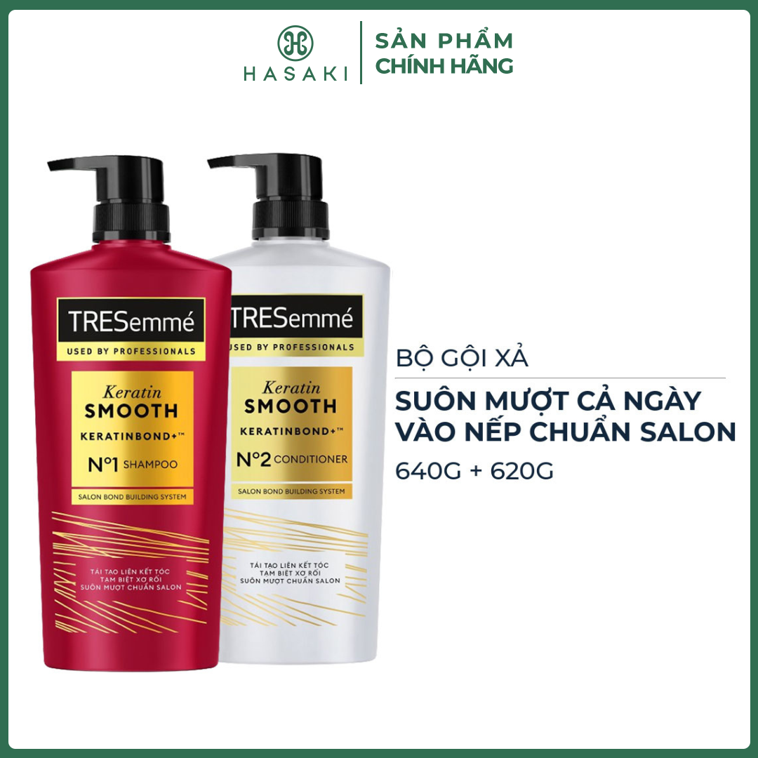 Combo TRESemmé Keratin Smooth Vào Nếp Mượt Mà: Dầu Gội 640g + Dầu Xả 620g Hasaki Sản Phẩm Chính Hãng