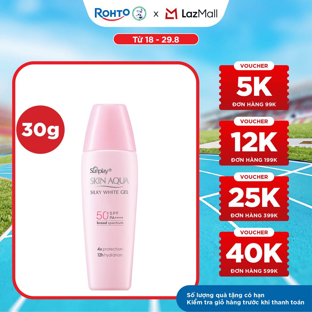 Kem chống nắng Skin Aqua dưỡng trắng  dưỡng ẩm, dùng hàng ngày dạng gel Sunplay Skin Aqua Silky White Gel Eco Việt Nam SPF 50, PA++++ 30g