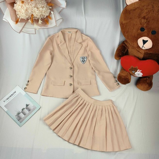 [HCM]Sét Áo khoác vets và chân váy dập ly cao cấp