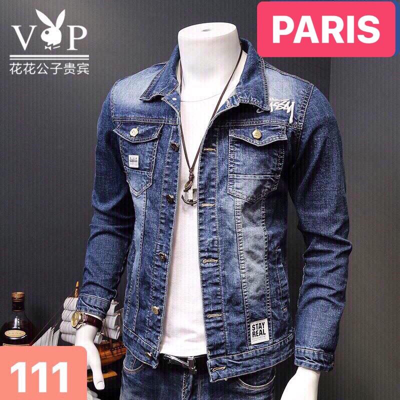 ÁO KHOÁC JEAN NAM CHẤT BÒ XANH ĐẬM FRANCE STYLE D-111  CAO CẤP - PARIS FASHION