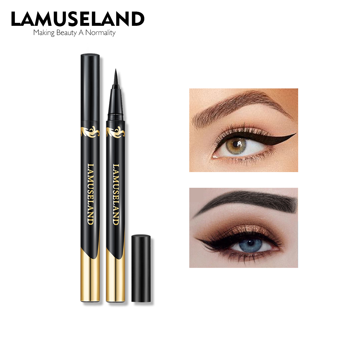 LAMUSELAND Bút Kẻ Mắt Quyến Rũ Quyến Rũ, Lót Mắt Liqudi, Màu Đen # LA4005
