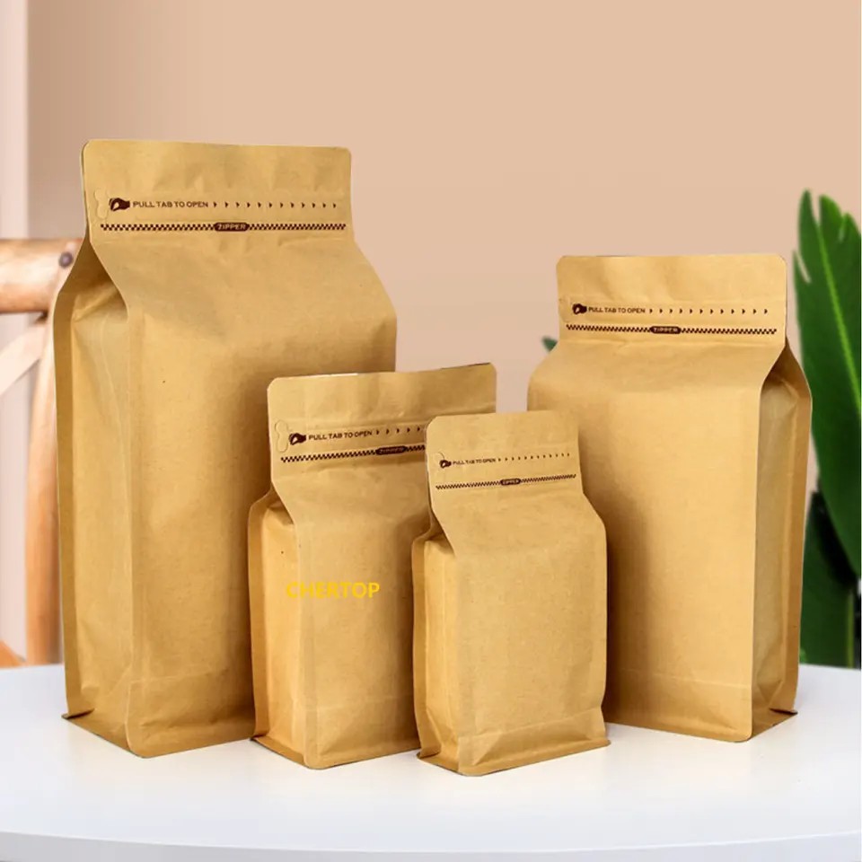 [1kg/size] túi 8 cạnh cafe GIẤY KRAFT, đựng trà/cafe size 250gr, 500gr, 1kg