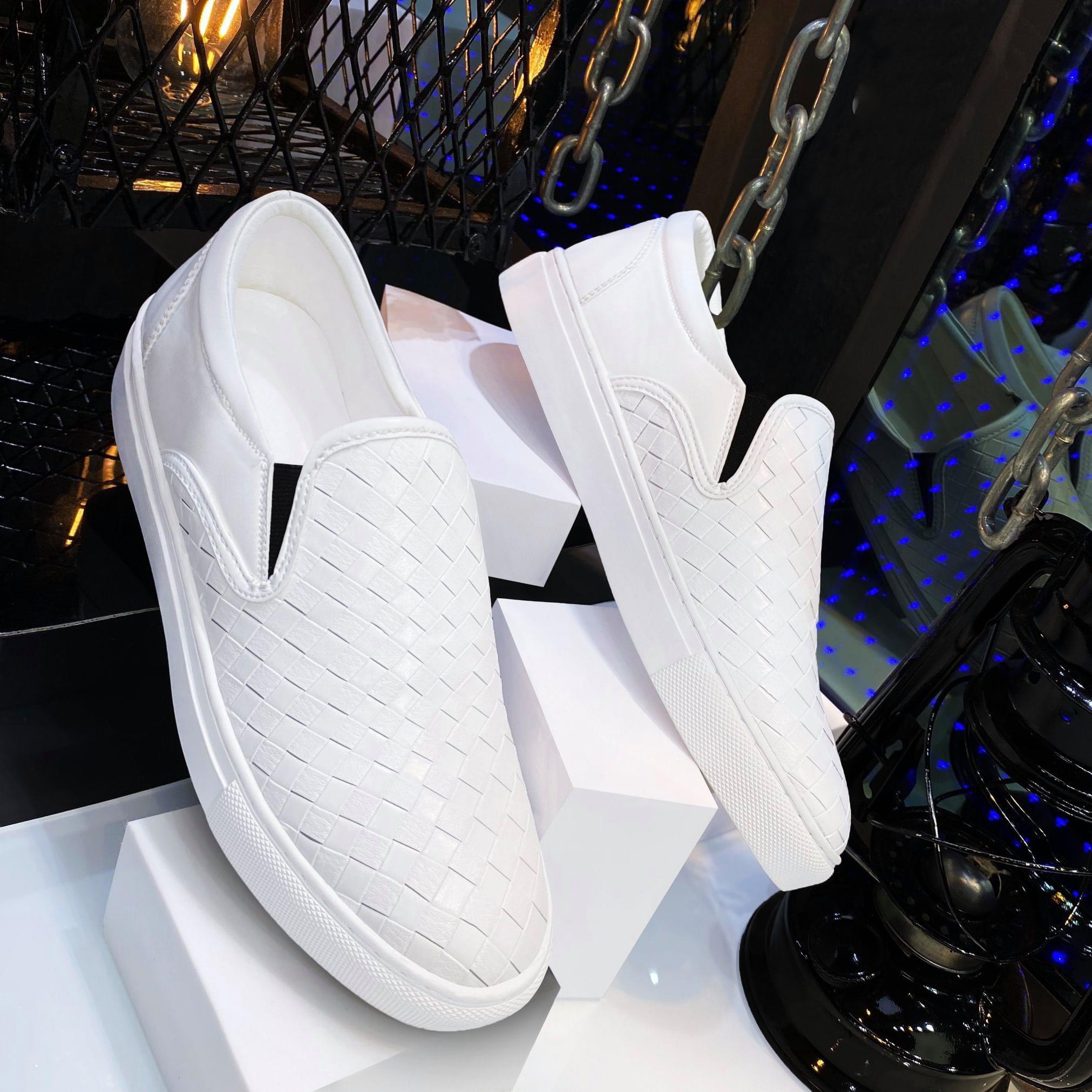 Giày lười nam phối caro trắng siêu chất bạch công tử