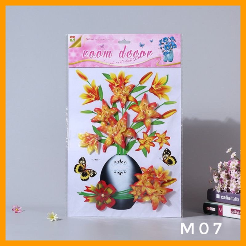 Tranh dán tường sẵn keo, trang trí tranh bình hoa nổi 3D.