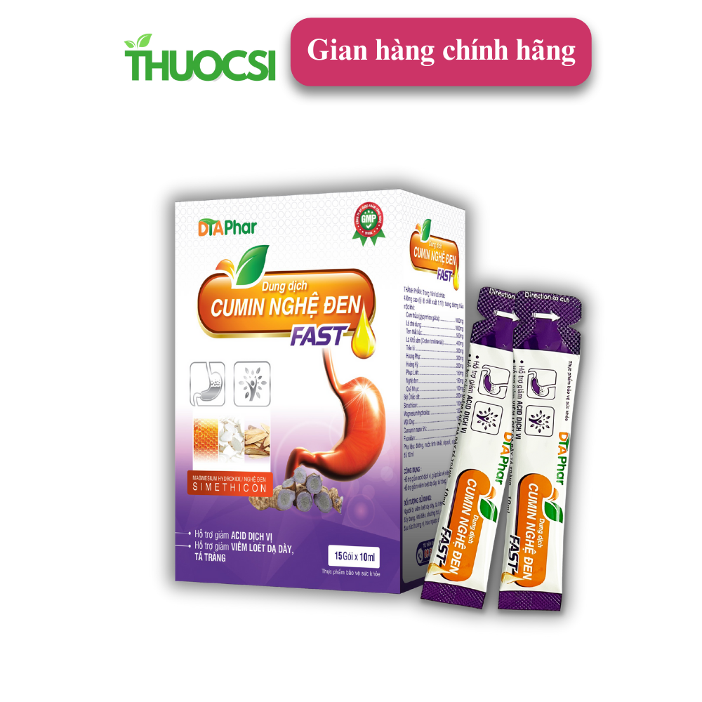 Dung dịch uống cumin nghệ đen fast - giảm đau dạ dày giúp bảo vệ niêm mạc dạ dày giảm acid dịch vị hộp 15 gói