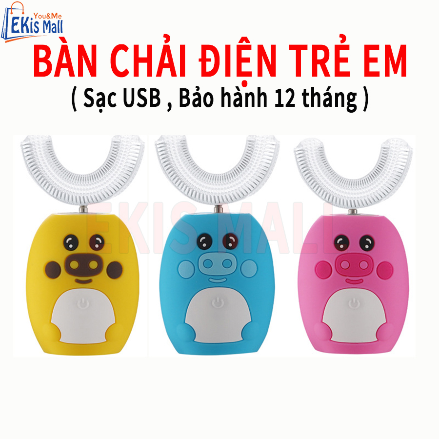 Máy đánh răng điện tự động trẻ em chữ U Bàn chải điện đánh răng tự động cho bé Cao Cấp sạc USB 30 ngày pin Tạo thói quen bảo vệ nướu cho bé