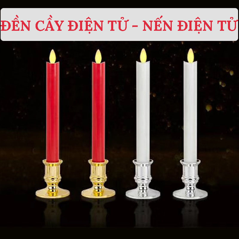 Đèn cầy điện tử, nến điện tử mini kèm chân đế loại chảy sáp – bộ 2 đèn