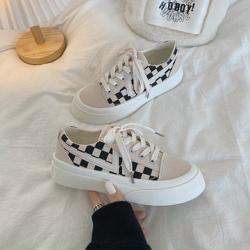 Giày Thể Thao Nữ viền Caro độn đế 4cm chất liệu vải canvas siêu bền mẫu mới hot tren năm 2022 giày sneaker nữ đế bằng siêu đẹp giày bata nữ đi học đi chơi thể dục thể thao