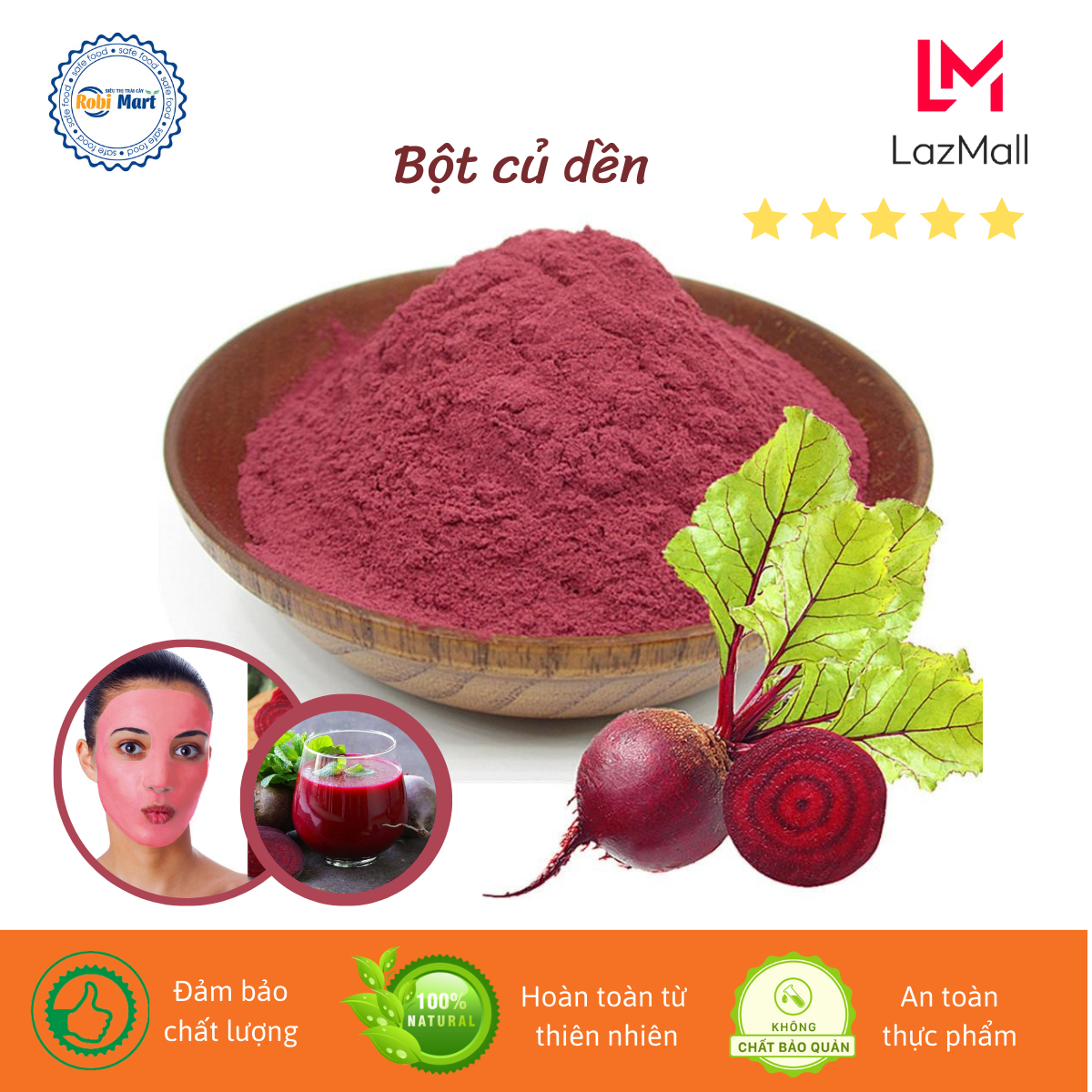 Bột củ dền nguyên chất robimart dưỡng da trắng mịn, bổ máu - gói 20g, 50g, 100g