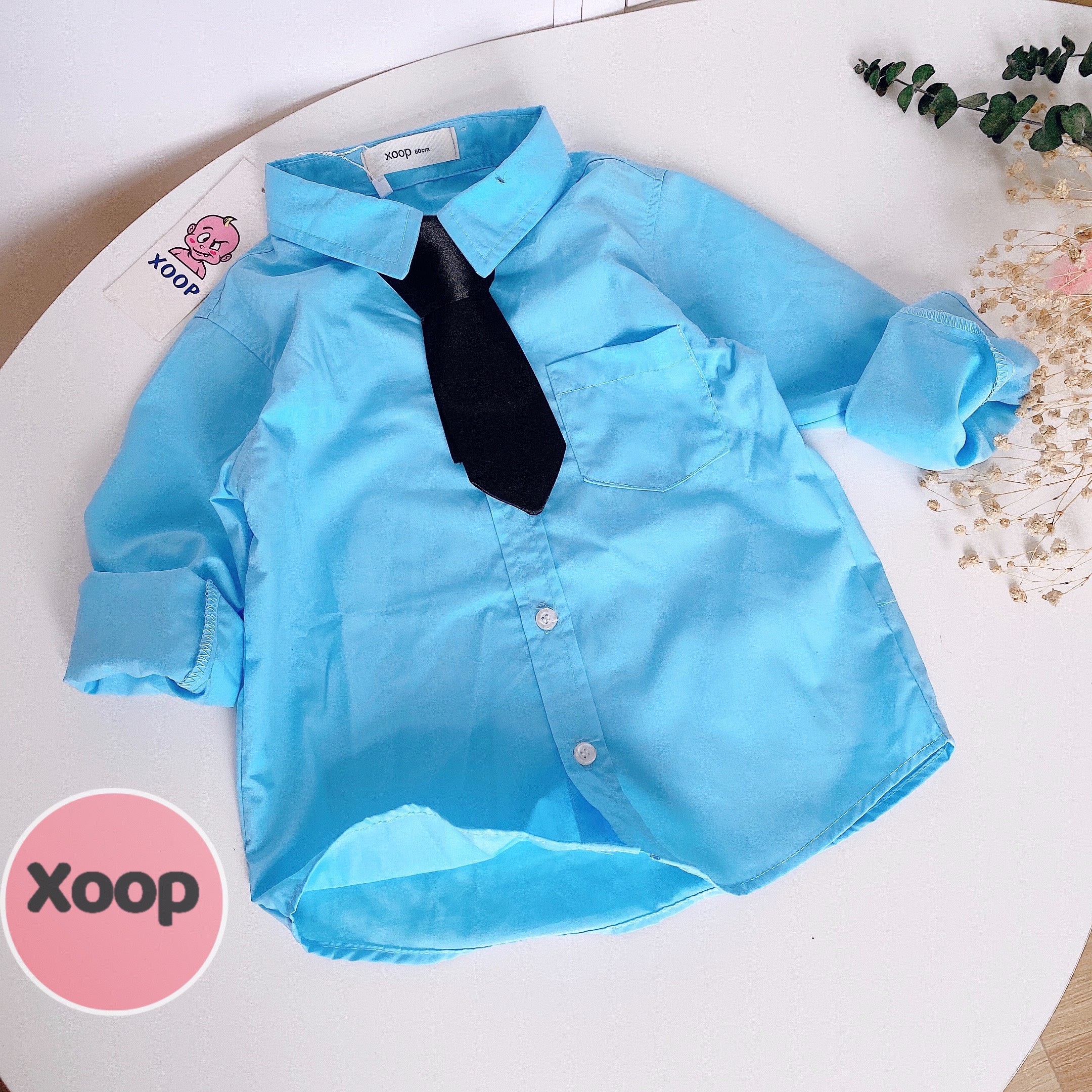 Áo sơ mi XOOP cho bé trai có túi kèm cavat xịn xò