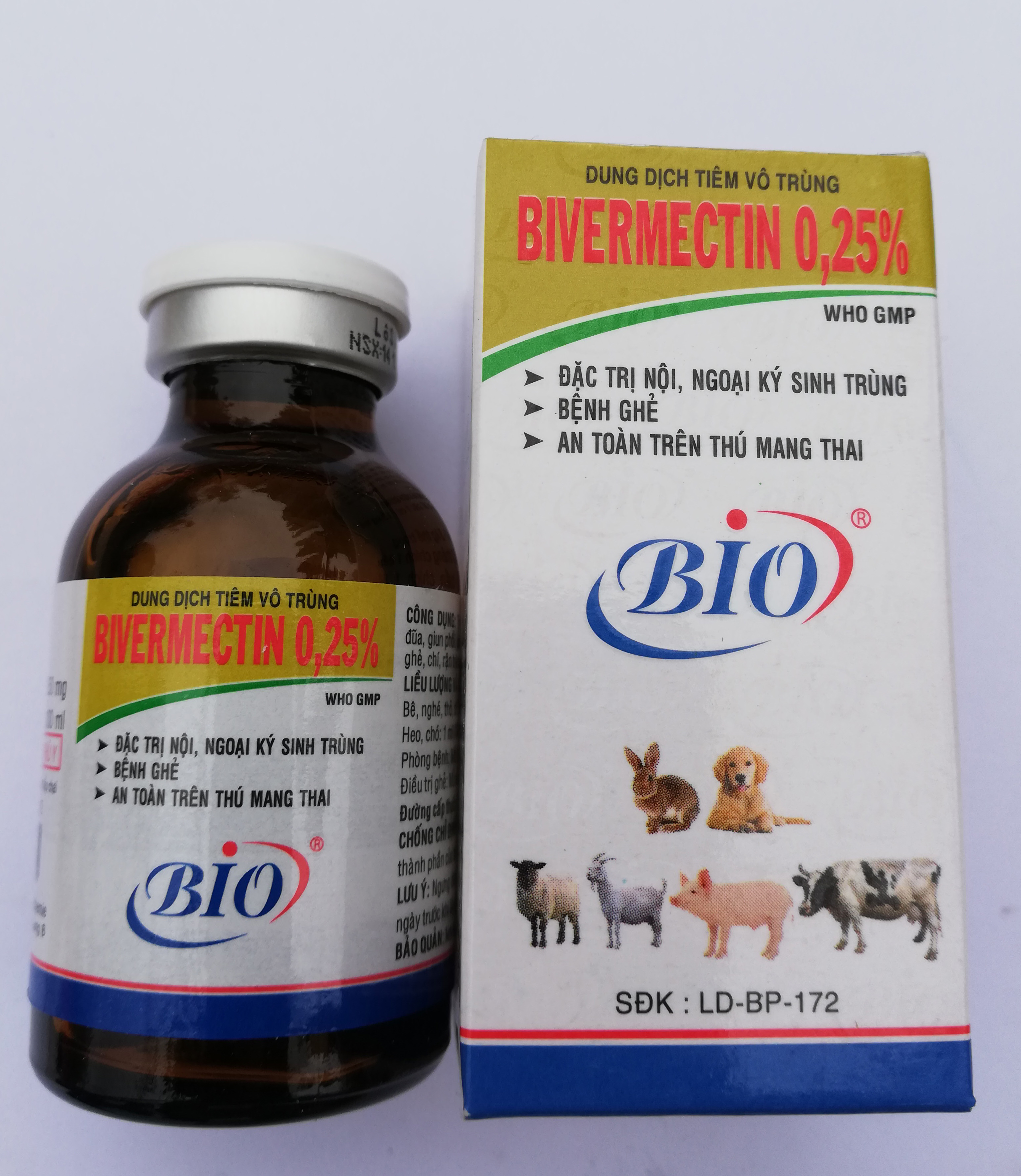 1 lọ Bivermectin 20ml 0.25% Dùng cho ve ghẻ và giun sán ký sinh trùng