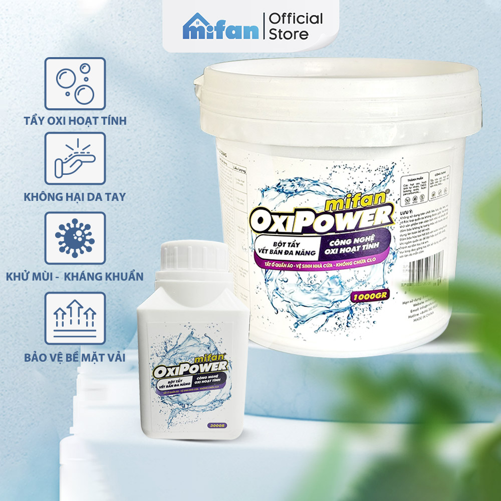 Bột Tẩy Trắng Quần Áo Thần Thánh 1100gr Mifan - Thuốc tẩy trắng làm sáng quần áo bị ố vàng vết bẩn khó giặt