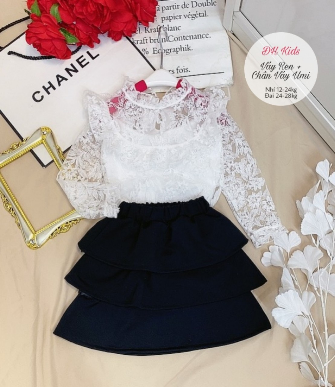 Sét váy ren 2 lớp + chân váy 3 tầng . 10-35kg