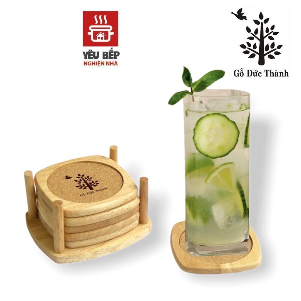 Bộ 6 miếng lót ly hình bầu khay đựng ly gỗ trang trí tặng kèm đế đựng miếng lót tiện dụng 20171 - gỗ đức thành