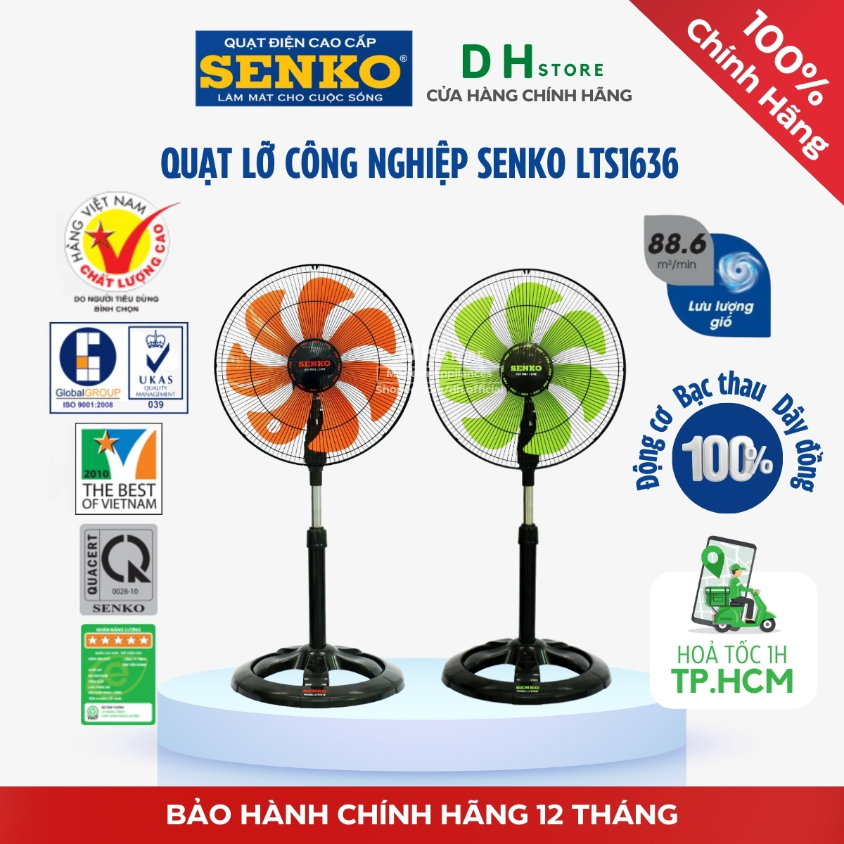 Quạt lỡ công nghiệp Senko thân sắt LTS1636 chính hãng cao cấp
