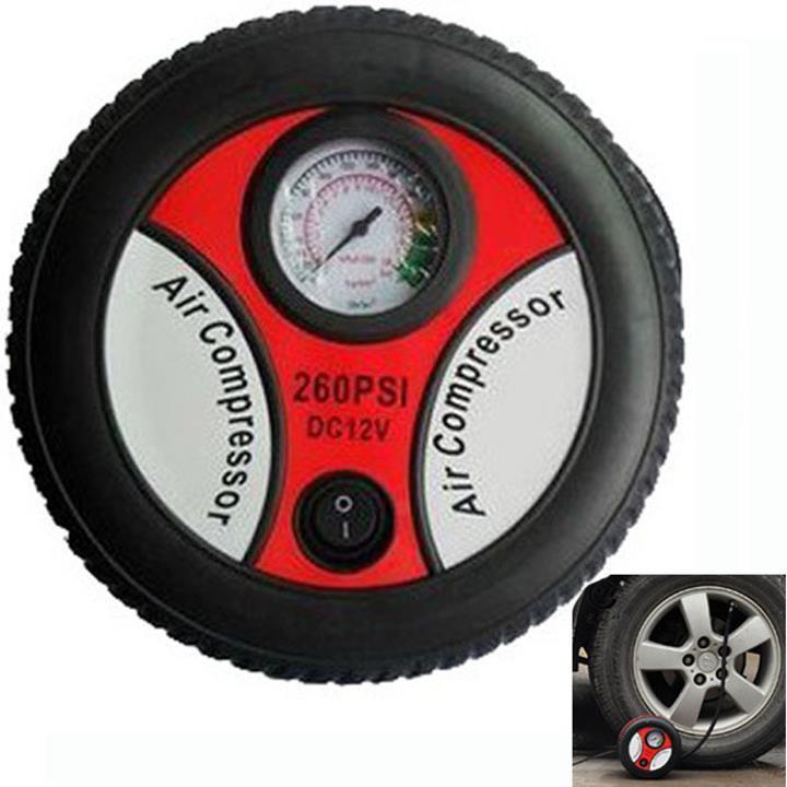 Máy bơm lốp mi ni tròn cho xe hơi, xe máy... có đồng hồ 12v.
