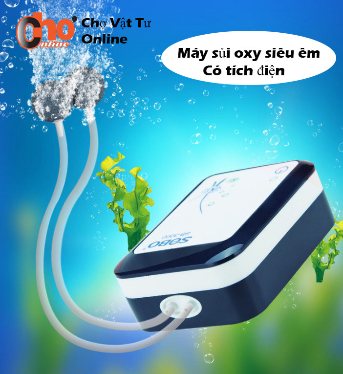 Máy sủi oxy siêu êm có tích điện Sobo SB4000 2 vòi giúp máy vẫn hoạt động khi cúp điện