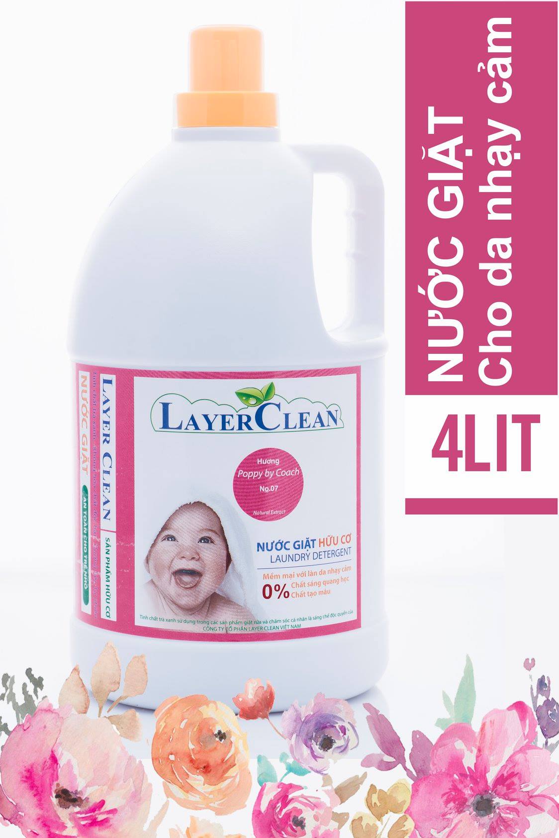Nước giặt hữu cơ Layer Clean hương nước hoa 4l dùng cho em bé, da nhạy cảm. không hại da tay, giữ màu quần áo. An toàn, lành tính, tiết kiệm nước, tiết kiệm chi phí.