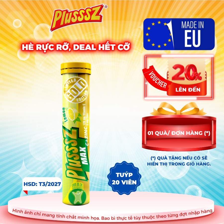 Plusssz Max Vitamin C & Zinc Effervescent Tablets Increase Resistance, Support Increased Immunity - Tube of 20 Tablets