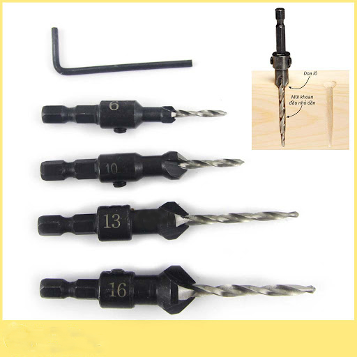 Bộ Mũi Khoan Đa Năng 4 Chi Tiết L+R+T - Mũi Khoan Khoét Lỗ - Mũi Khoan Gỗ Đuôi Lục Giác - Kivovi
