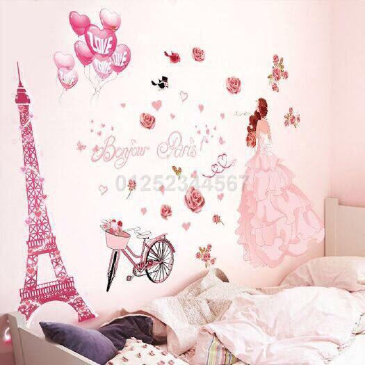 Decal dán tường cô dâu hồng