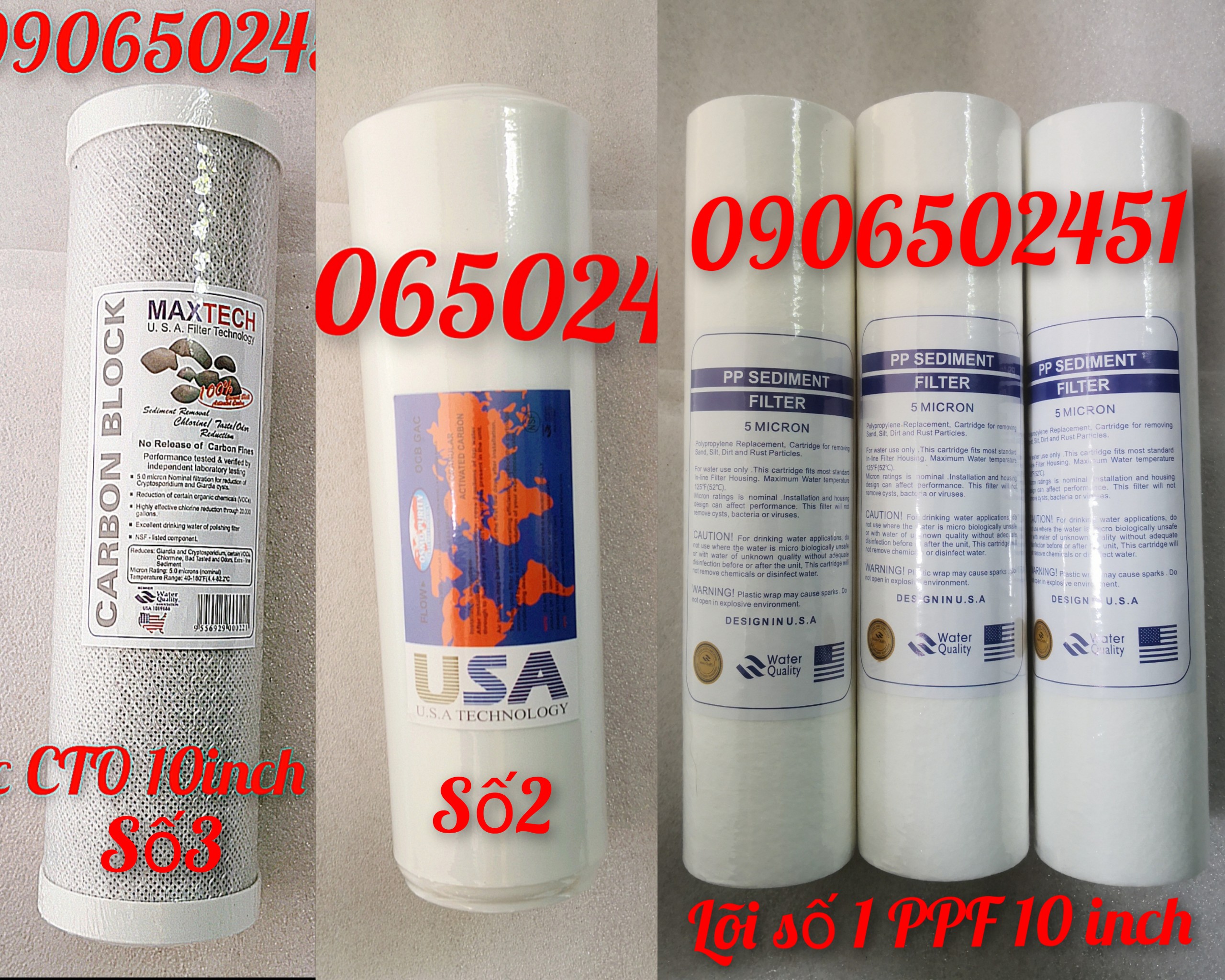 [HCM](Ảnh thật) BỘ 5  LÕI LỌC NƯỚC SỐ 1 2 3 LY 10 INCH (3 lõi 1+ 1 lõi 2+1 lõi 3)